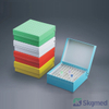 100 a 81 mriežkových kartónových kryoboxov (preklápacie, farebné)